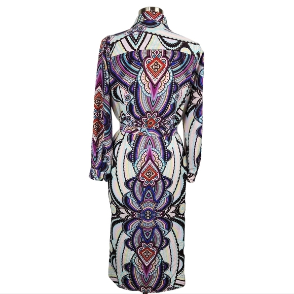 Uncle Frank Colorful Paisley Floral Midi Shirt Dress with Waist Tie Womens XS - Picture 6 of 10